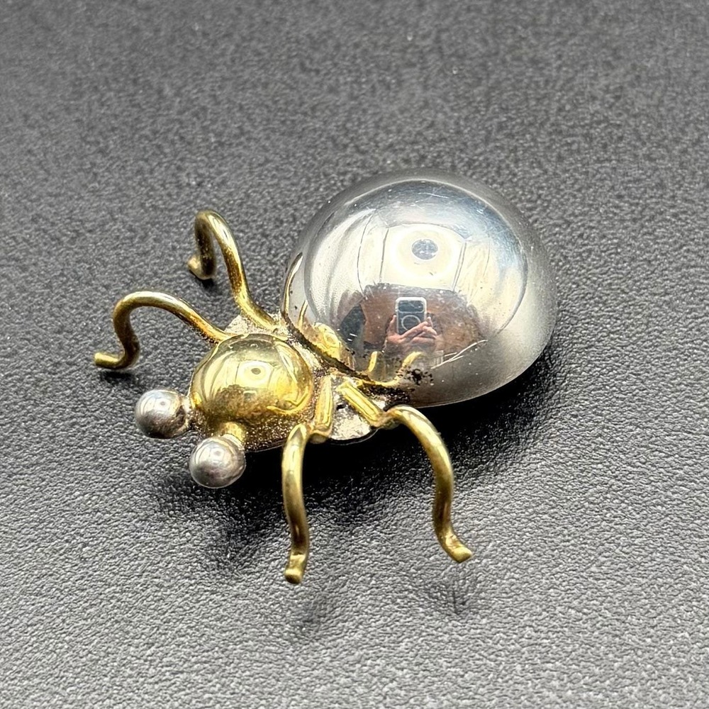 Taxco Sterling Silver Brass Bug Brooch TA-65 Mexico Modernist Insect Pin
